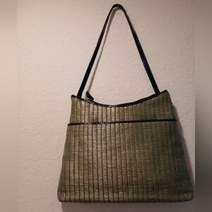 Apostrophe Elegant Green And Black Woven Shoulder Bag.
